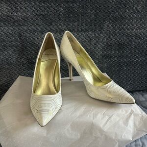 Nine West Geometric White Heels